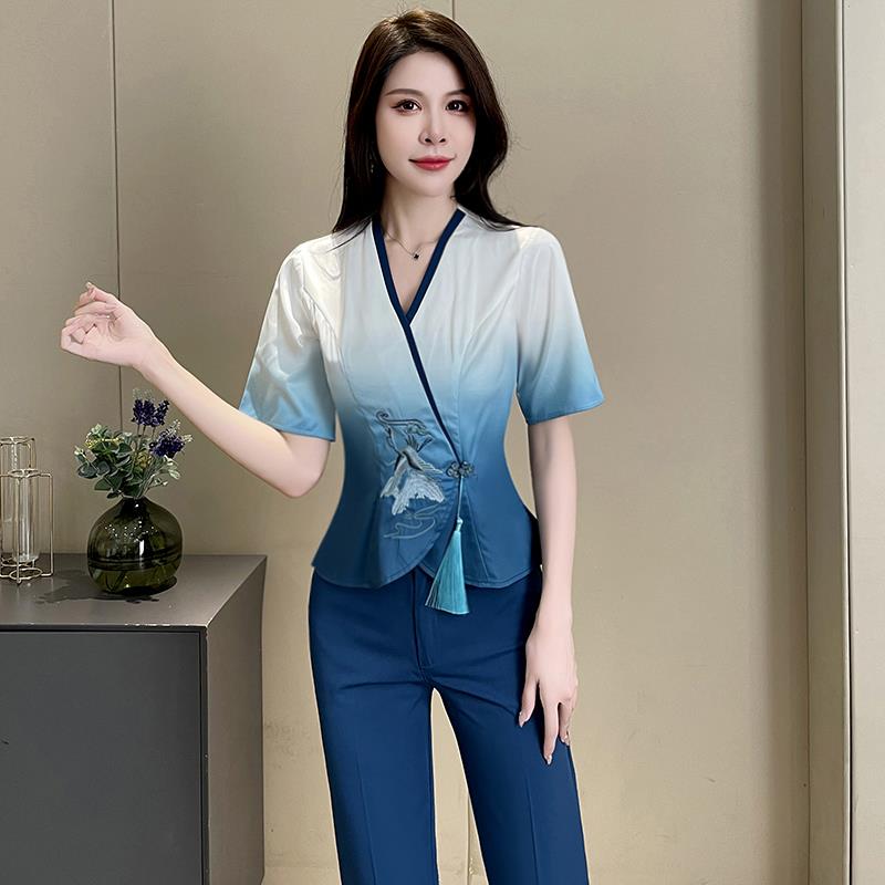 采耳养生馆茶艺师美容院工作服女高端新中式国风足浴足疗技师工衣