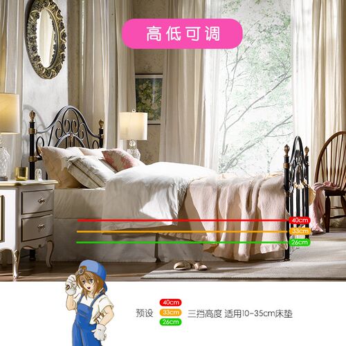 RICH HOME 无甲醛铁艺双人床美式乡村北欧环保铁床公主床1.8米1.5