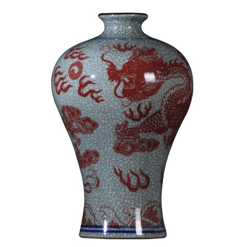 景德镇陶瓷花瓶摆件仿古中式客厅插花釉里红瓷器酒柜博古架裂纹釉