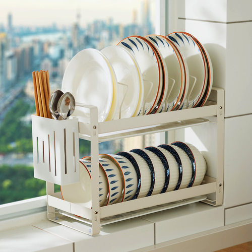 厨房碗碟架沥水架碗盘收纳架放碗和盘子架子水槽边窗台上窄款白色