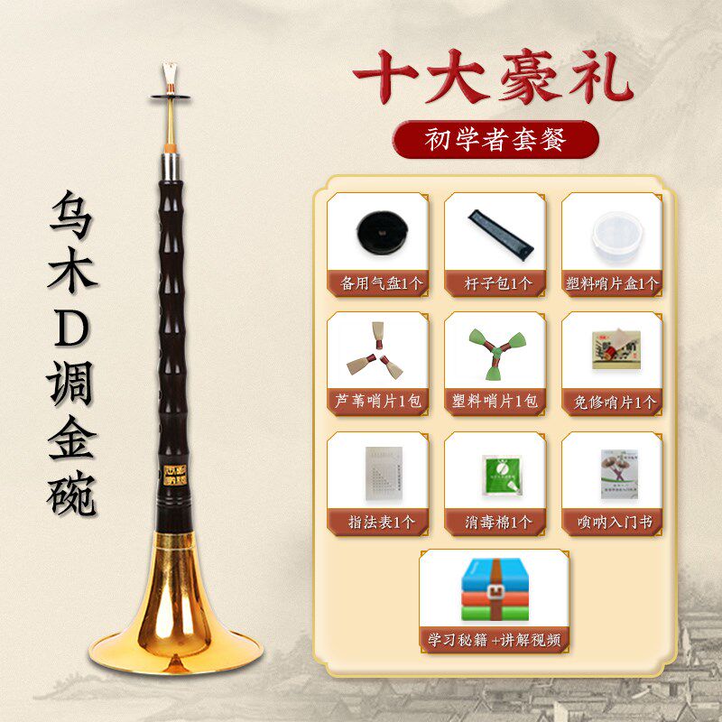乌木唢呐民间乐器初学入门D调专业演奏C调B调鼓号队小号黄铜喇叭
