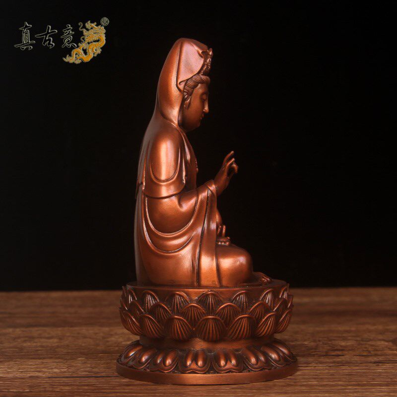 真古意 紫铜观音菩萨佛像摆件居家观世音随身车载工艺品供奉