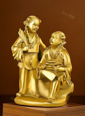 纯黄铜和合2贤摆件和合二圣卧室客厅饰品摆件夫妻和合送新婚礼物
