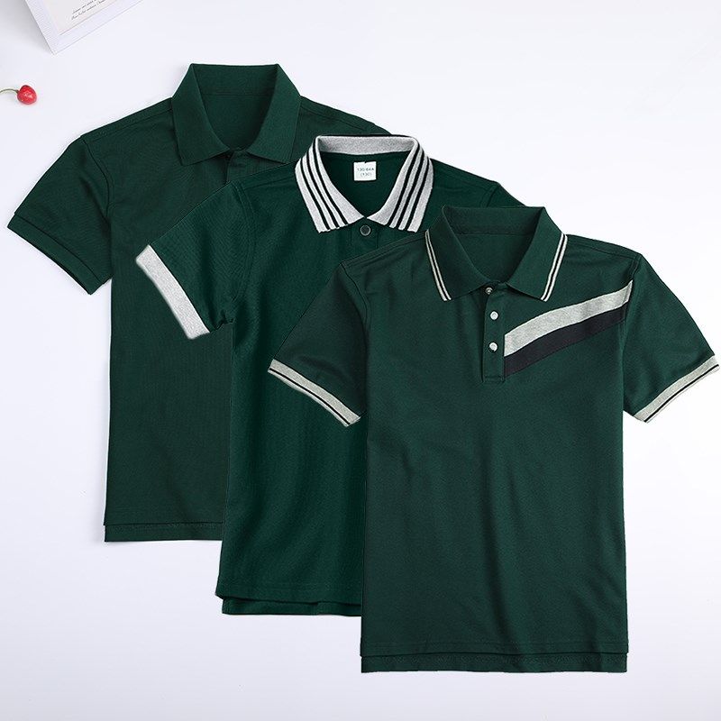 墨绿色校服短袖POLO衫薄款儿童男童女童T恤中小学生校服套装夏季