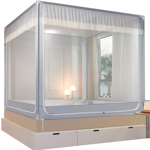 儿童防摔蚊帐家用2022新款高级卧室免安装拉链三开门蒙古包带支架 - 封面