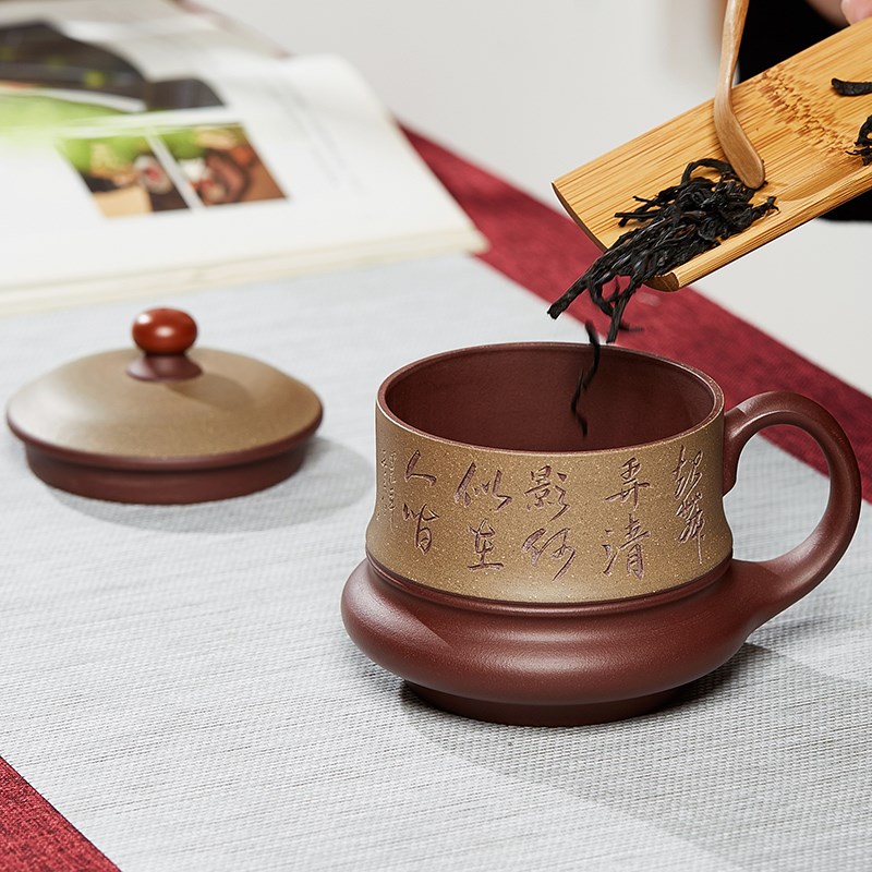 宜兴紫砂杯个人专用高端办公室茶杯纯全手工男士带盖功夫茶具家用