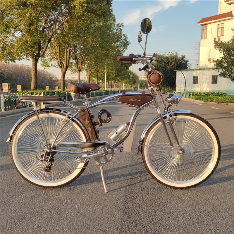 复古沙滩自行车7速26英寸欧美140辐条双减震Chrome Beach Cruiser