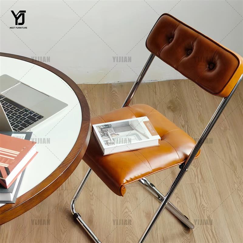 中古可折叠餐椅家用复古包豪斯现代简约小户型咖啡厅休闲靠背凳子