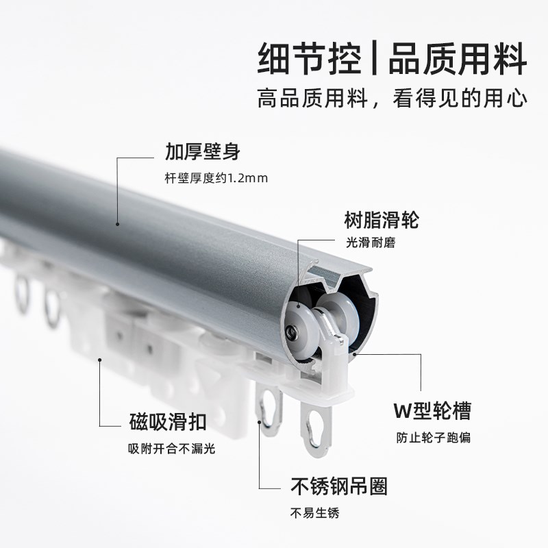 铝合金仿罗马杆静音窗帘轨道加厚窗帘杆侧装挂钩式单双轨导轨滑道