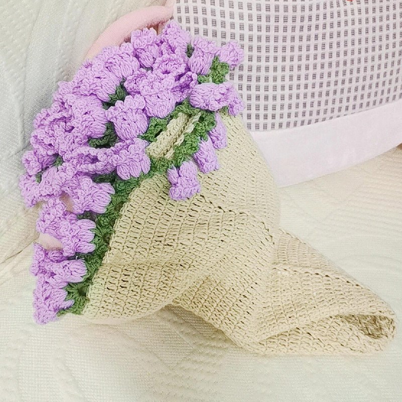 铃兰花毯子钩针编织材料包玫瑰花束毛毯手工diy毛线自制花朵盖毯