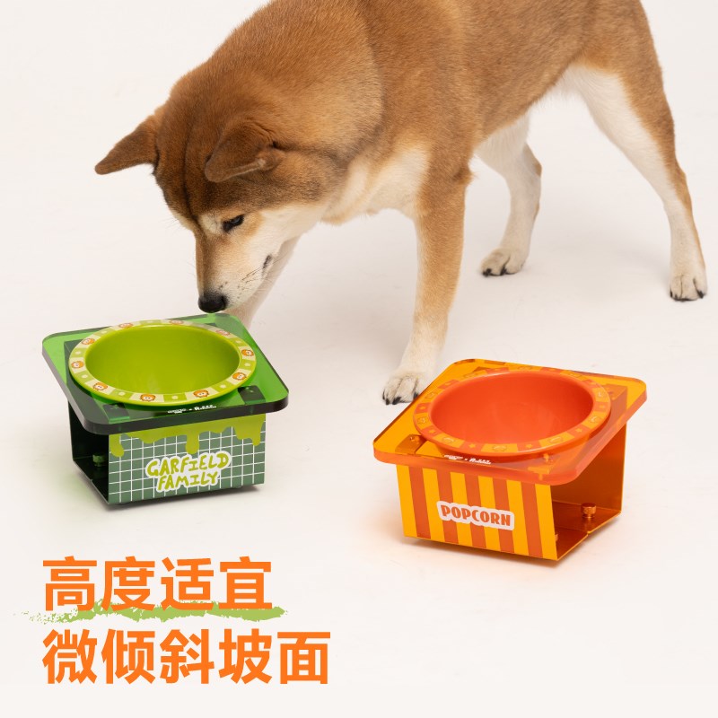 加菲猫宠物家居亚克力猫碗中小型狗碗陶瓷碗食盆碗架猫斜面宠物碗
