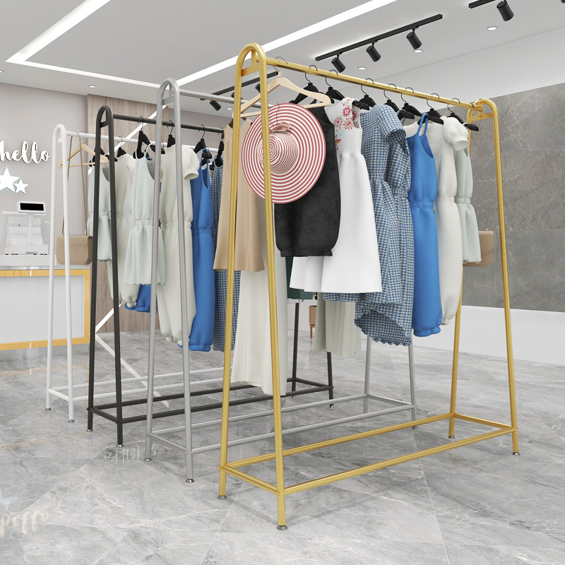 服装店专用展示架落地式金色铁艺货架陈列童装女装店面挂衣杆特价
