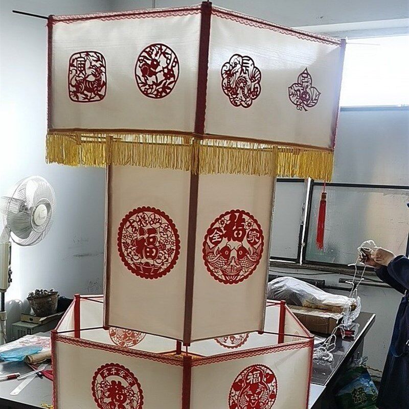 三层宫灯手工灯笼材料包 布+实木 12生肖六角 元宵 兔子灯猪灯DIY