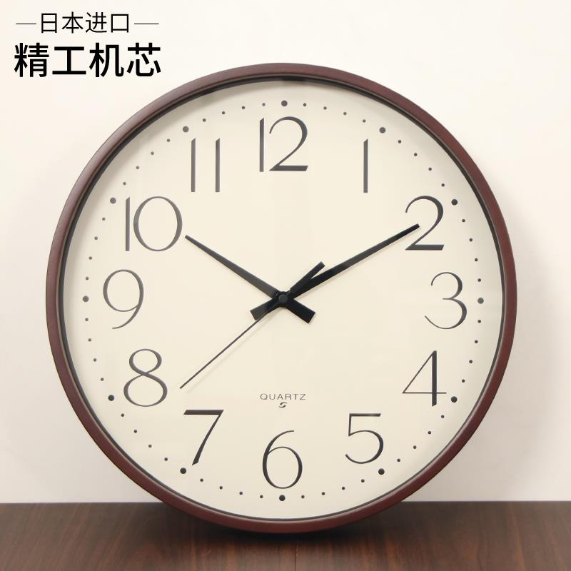 精工机芯实木挂钟静音自动对时电波钟表轻奢家用时钟客厅简约挂表
