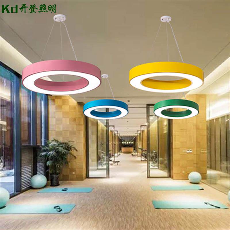 幼儿园led空心圆形吊灯圆圈办公吊线灯办公室学校教室彩色圆形灯