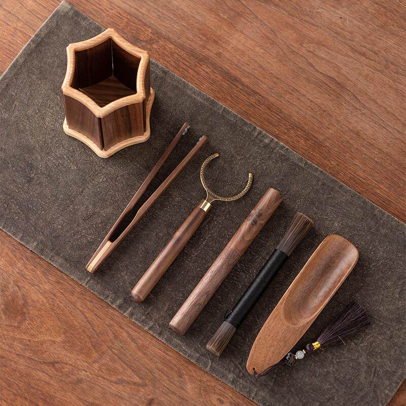 胡桃木茶道六君子家用新中式高档普洱茶刀黑檀木茶夹茶具用品配件