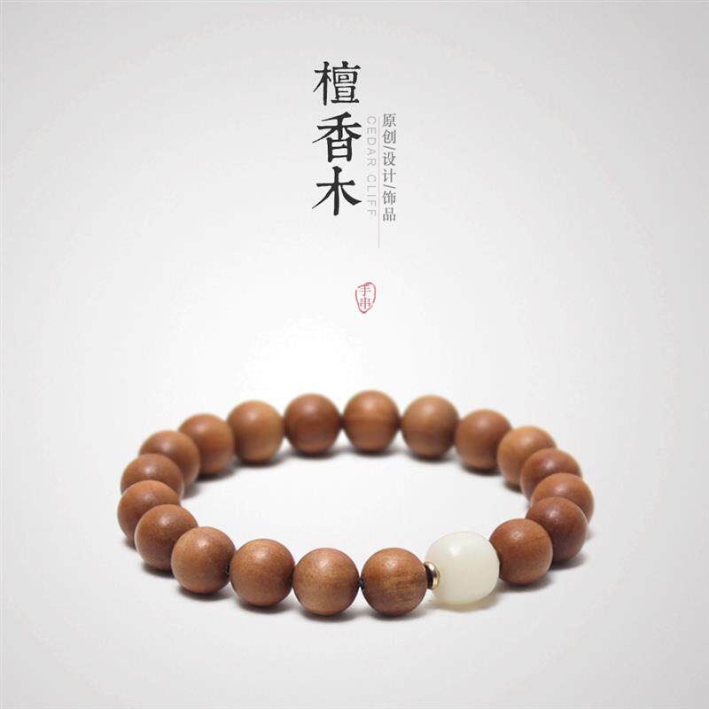 原创单圈10mm+8mm木质饰品+檀香木手串男女+文艺复古佛珠手链