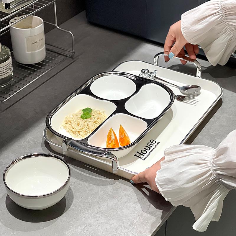 仪式感餐具分菜盘一人食分餐制月子餐盘分格餐盘陶瓷女生减肥专用