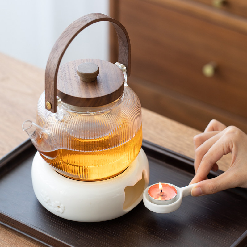 花茶壶蜡烛加热煮茶炉茶具套组泡茶家用围炉黑晶炉煮茶玻璃烧水壶