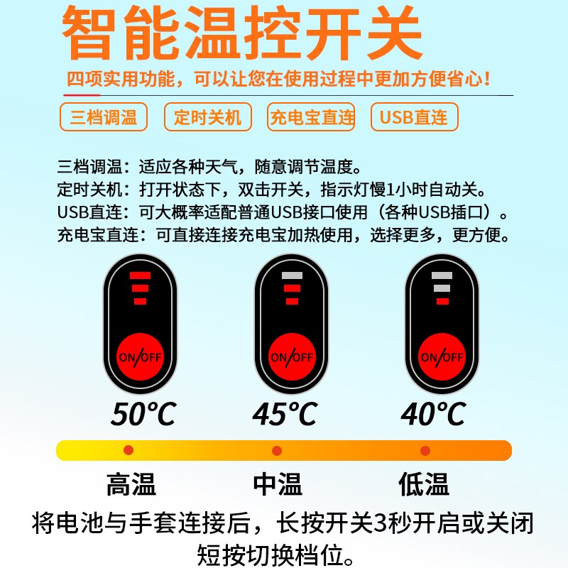 充电发热USB电热手套冬季骑行加热触屏防寒手指加热男女士电动车