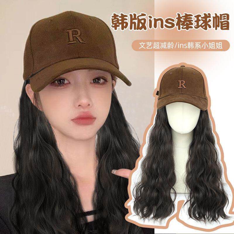 帽子假发一体女2026新款韩版棒球帽假发一体麻花辫子长发假发套