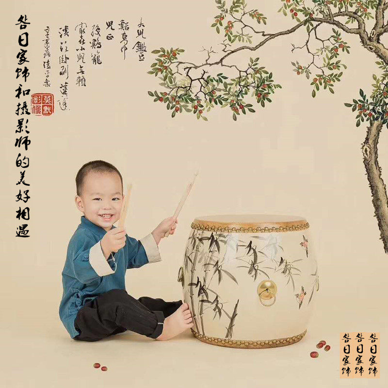 厂价实木纯手工彩绘腰鼓花鼓牛皮鼓乐器豉演出鼓儿童鼓鼓凳鼓架