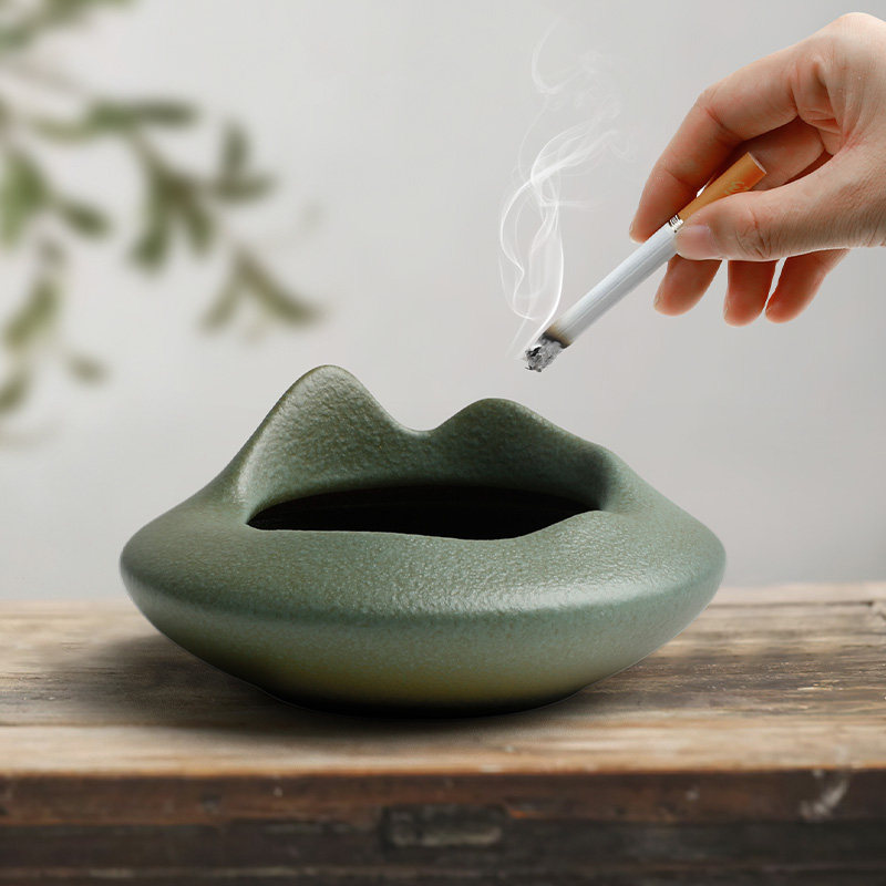 手工陶瓷复古烟灰缸客厅茶几创意摆件 办公室个性烟缸 复古风礼品