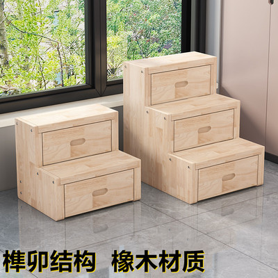 加厚橡木楼梯实木多层梯凳爬梯登高梯阳台飘窗储物台阶组合柜展示