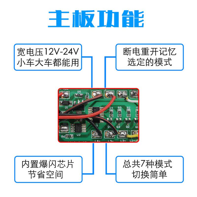高亮LED摩托车爆闪尾灯铁骑领航频闪灯12V24V红蓝汽车中网灯边灯