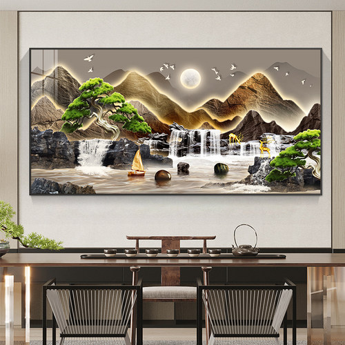 流水生财新中式大尺寸电表箱装饰画配电箱遮挡挂画客厅山水画壁画
