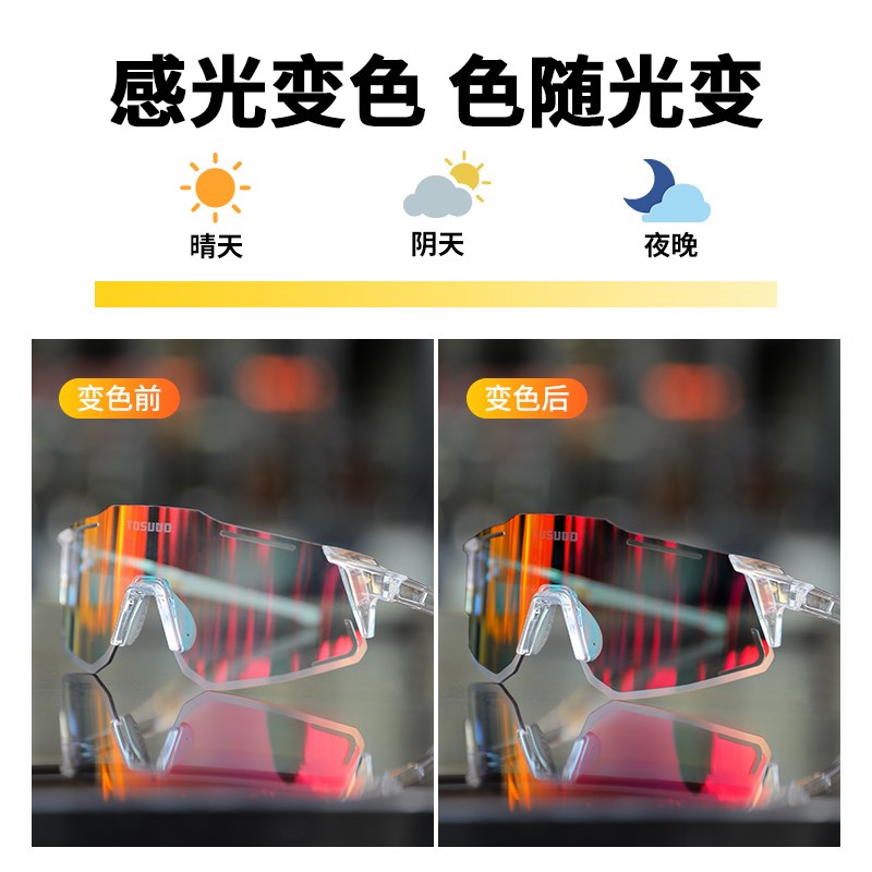 塔斯队长骑行变色眼镜感光变色炫彩镜片防紫外线护目镜女骑行装备