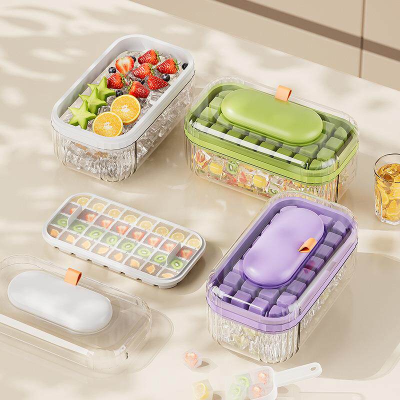 食品级按压式冰格模具家用制冰储冰盒大容量带盖双层易脱模制冰器