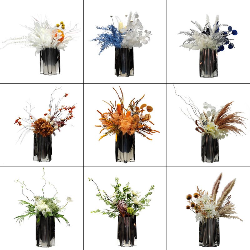 现代简约仿真花艺插花茶几餐厅售楼部样板间桌面轻奢金属花器摆件