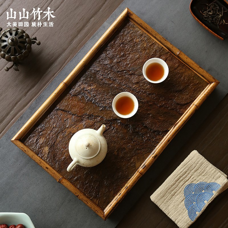 奉茶盘岩石茶盘竹制干泡茶台简约茶具托盘小型茶盘中式家用手工