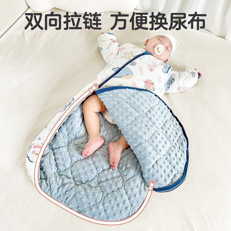 婴儿睡袋秋冬款新生儿宝宝一体式豆豆U型睡袋儿童全包睡觉防踢被