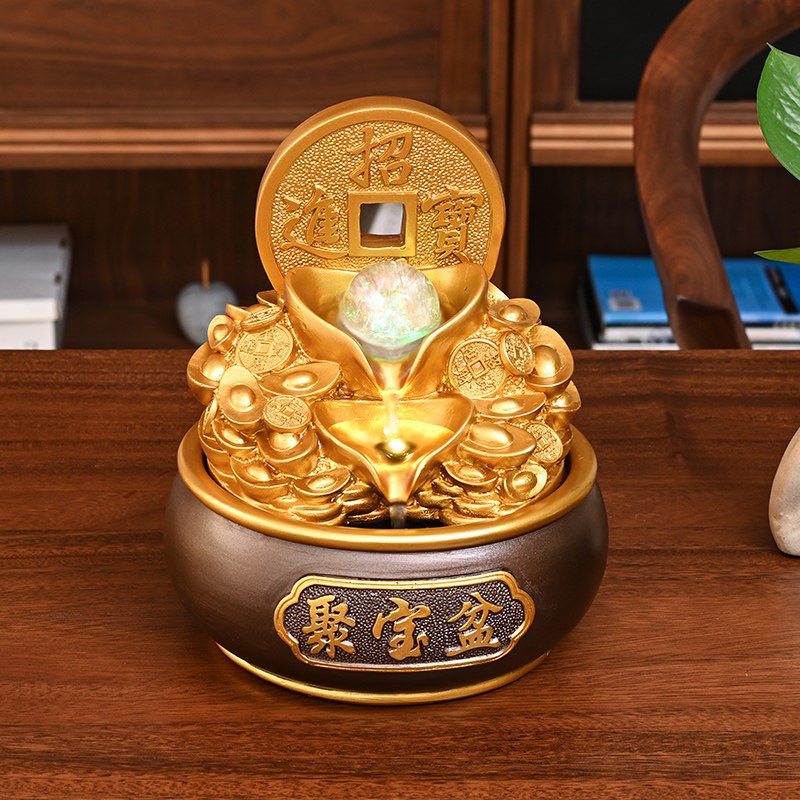 聚宝盆流水生财摆件循环水景客厅玄关桌面转运珠风水轮开业乔迁礼