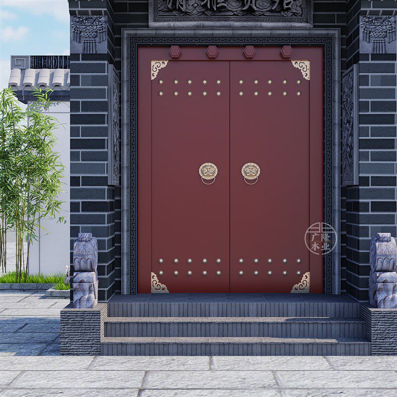 实木门祠堂寺庙大门菠萝格仿古大门四合院别墅庭院民宿茶室进户