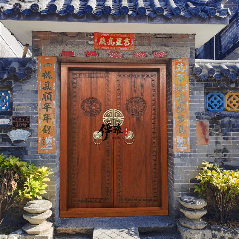 中式菠萝格实木大门自建房别墅庭院大门入户双开木门复古祠堂大门