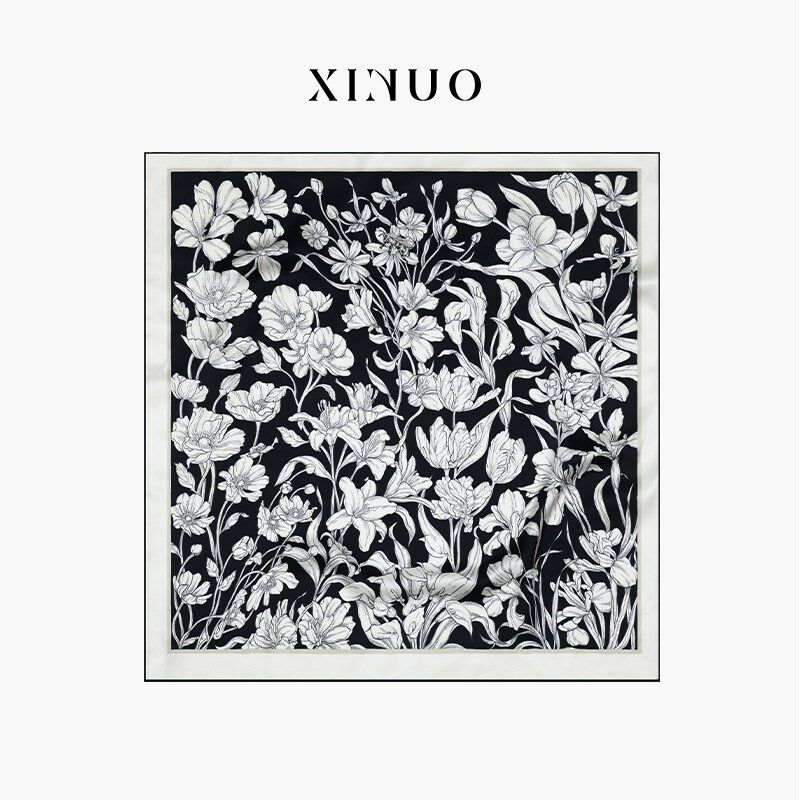 XINUO 风过之处 真丝丝巾2024新款秋季 法式花卉桑蚕丝方巾送礼物