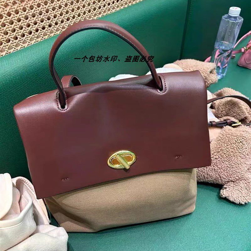 学院风背包帆布拼皮双肩包大容量女可斜挎撞色拼接手提单肩书包女
