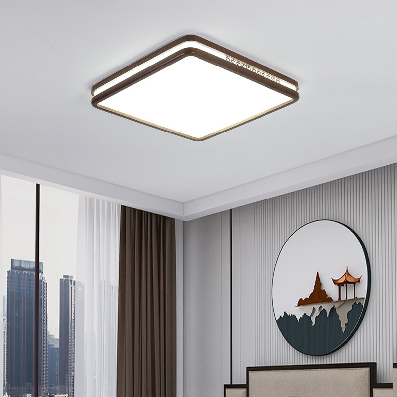 胡桃木色新中式全铜led卧室吸顶灯简约客厅大堂过道阳台实木木艺