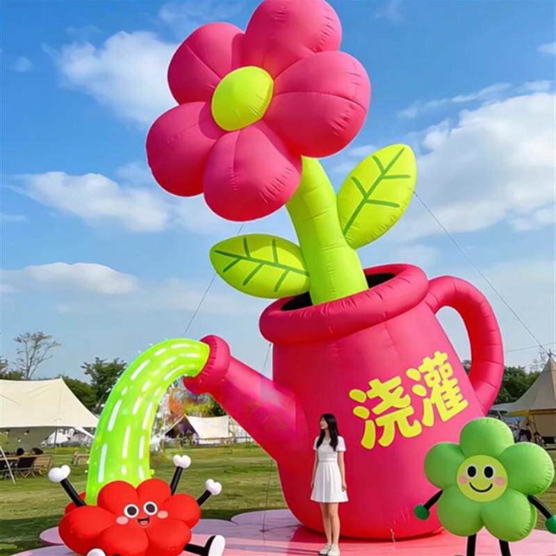 春天氛围充气卡通大型花朵植物向日葵郁金香盆栽发光气模模型美陈