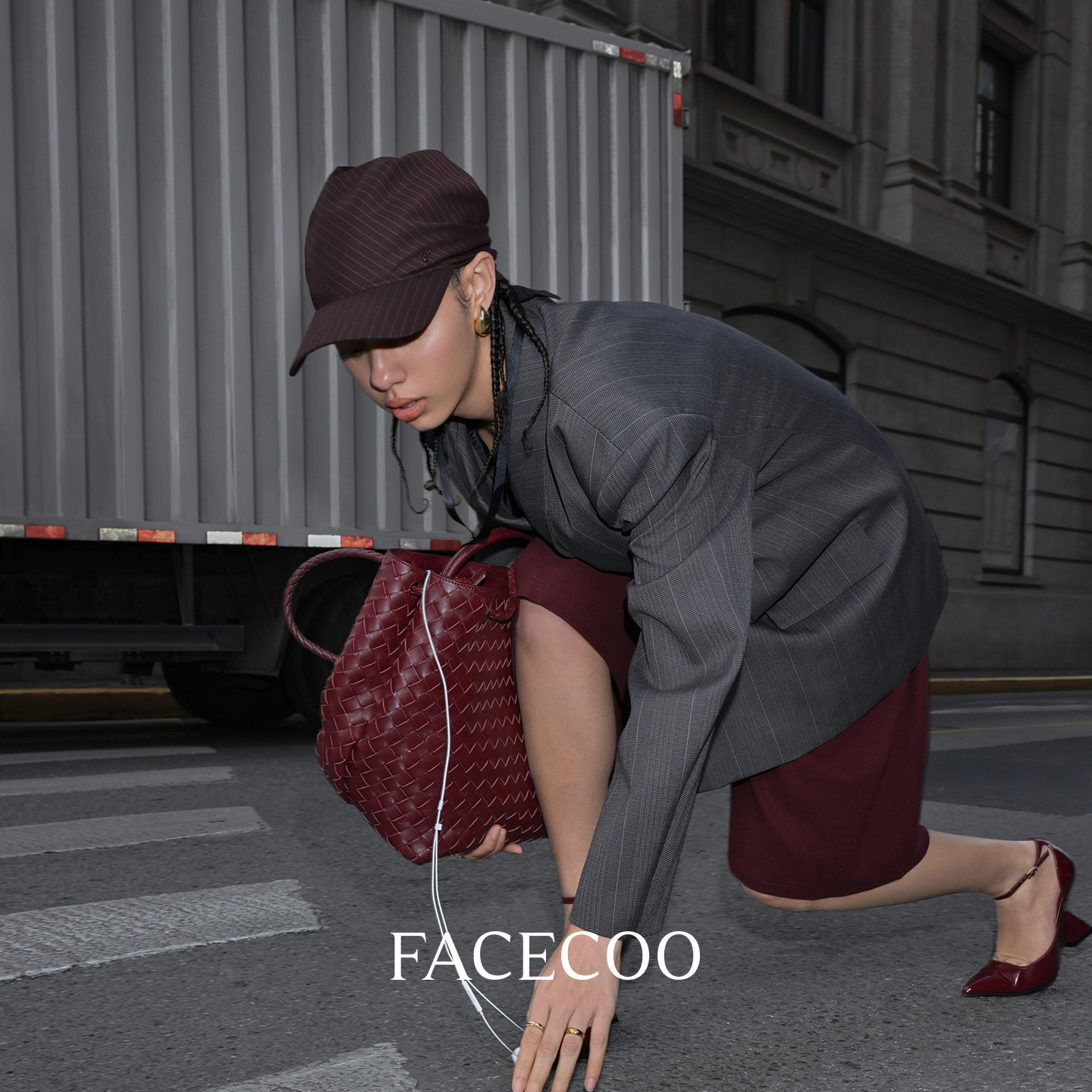 【DIDI同款】FACECOO条纹头巾帽个性美式条纹帽百搭通勤韩系街头