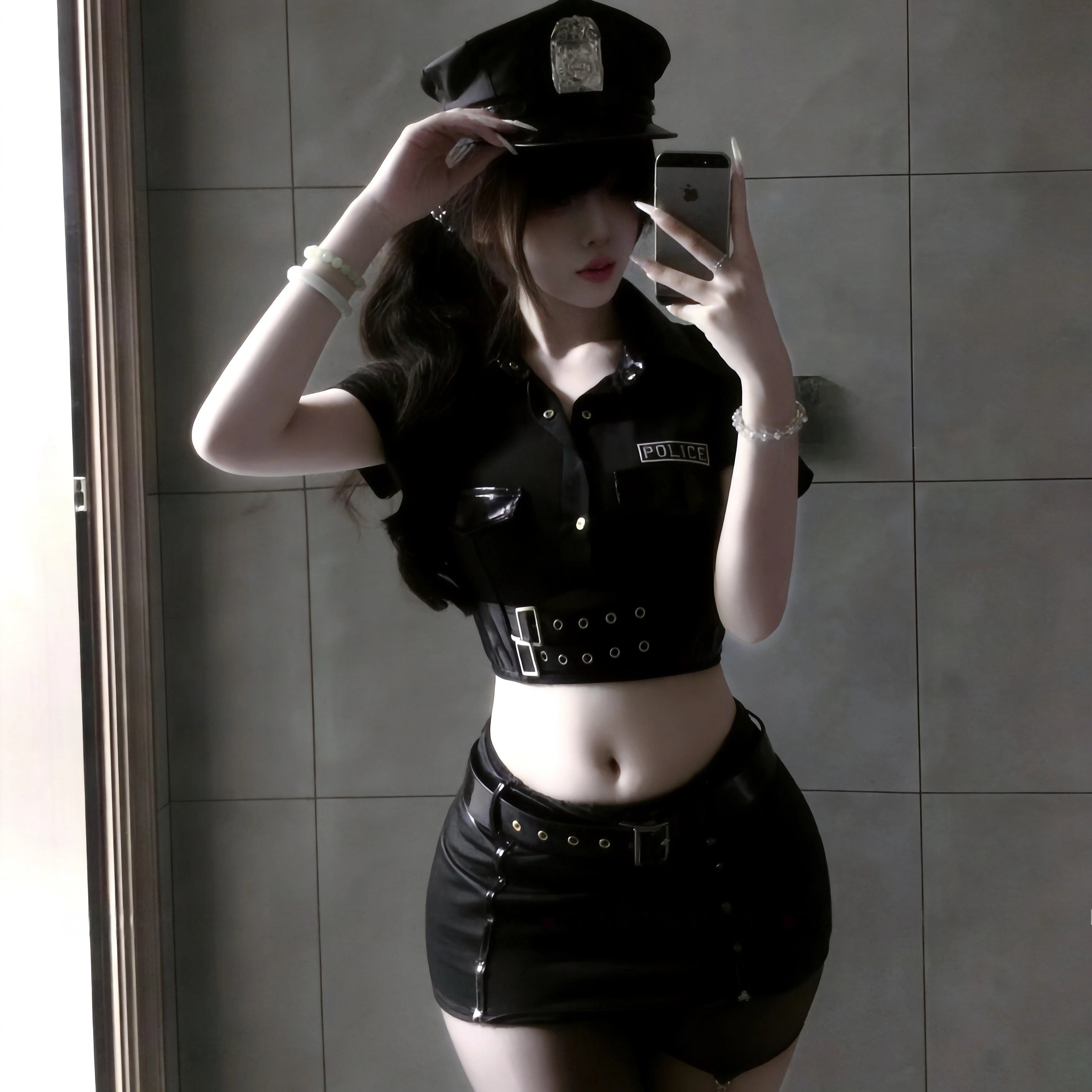 女警制服黑cos制服短上衣包臀裙图片