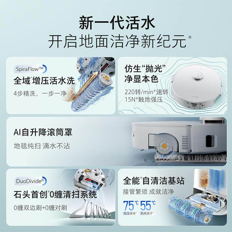 石头扫地机器人P20活水版扫地拖地All清洗扫拖吸三合一扫地机