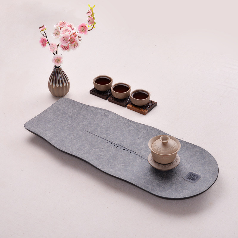 源韵火烧石茶盘家用简约排水式乌金石茶盘 小号干泡茶海 可定制