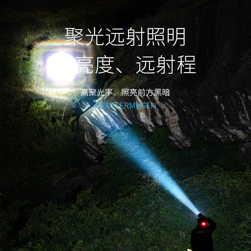 LED强光头灯超亮充电头戴式白激光超长续航夜钓鱼炮专用感应矿灯