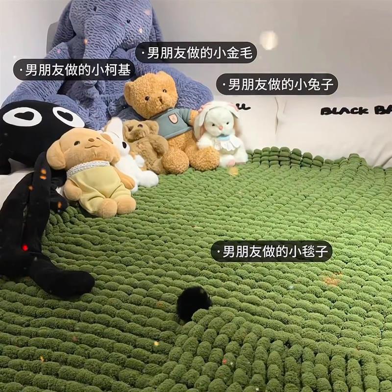 球球线编织毯子成品手工diy材料包沙发坐垫针织钩毛绒盖毯沙发毯