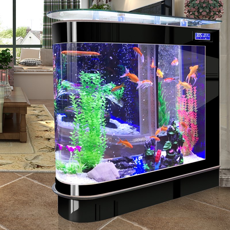 子弹头金鱼缸水族箱大型中型1.2/1.5米玻璃生态客厅家用落地屏风