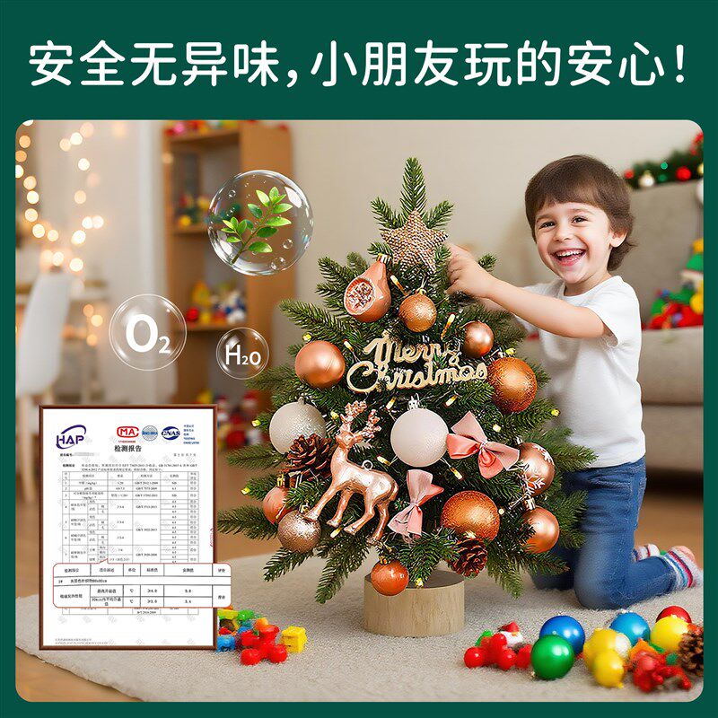 家用迷你小圣诞树桌面布置圣诞节客厅ins风仿真diy装饰品带灯摆件